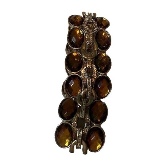 Vintage Boho Stretchy Expandable Gold Linked w/Faux Topax Stones Bracelet - Picture 1 of 3